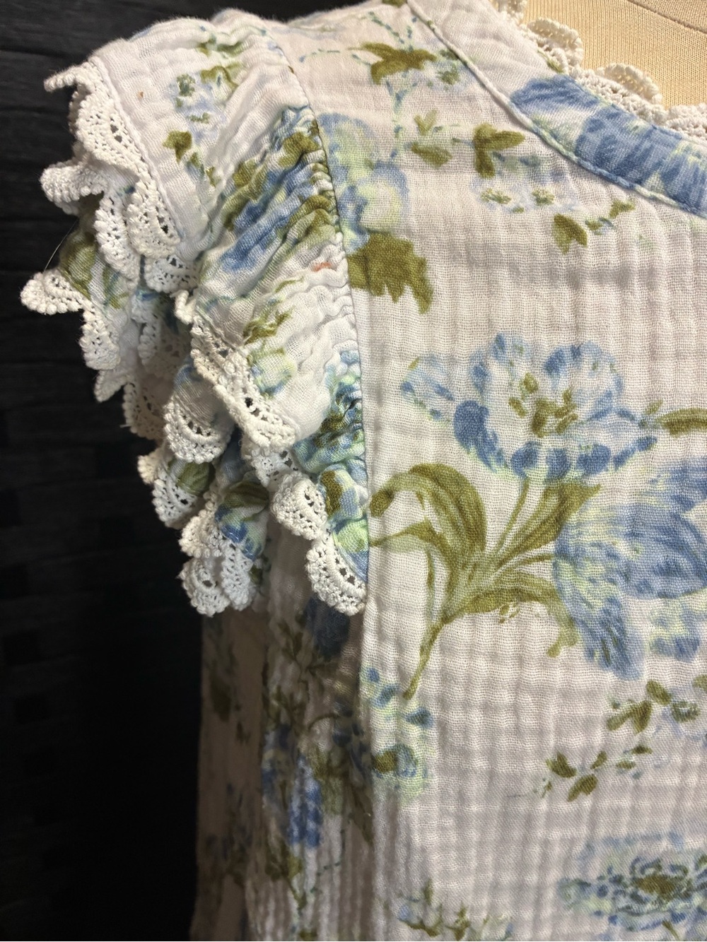 Laura Ashley White Button-Front Floral Blouse with Blue & Green Print - Picture 2 of 10